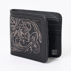 Men's Vintage Western Floral Tooled Cowhide Leather <b>RFID</b> Short <b>Wallet</b> Tassel Bifold <b>Wallet</b> OEM - Product Image 2