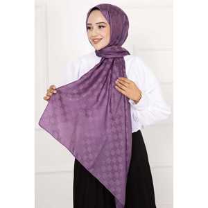 Hijab à motif à carreaux lilas, voile et masque de protection solaire - Product Image 1
