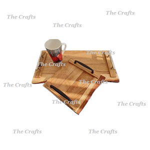 Plateau de service rond avec poignées noires design, qualité supérieure, plateau à café en bois de taille personnalisée - Product Image 2