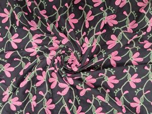 Tissu en coton tissé léger de haute qualité, noir, avec appliques florales 3D brodées, pour robes, kurtis et dupattas, au prix d'exportation - Product Image 2