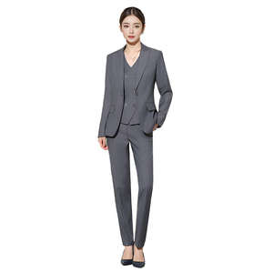 Costume professionnel pour femme 2025 – Gris uni, col blanc, fermeture boutonnée simple, pantalon taille haute – Idéal pour le bureau et les trajets quotidiens - Product Image 3
