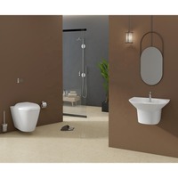 Salle de bain de luxe Céramique Blanc Accroché au mur EWC Toilette-Eau Placard Commode Chaise et Lavabo Combo