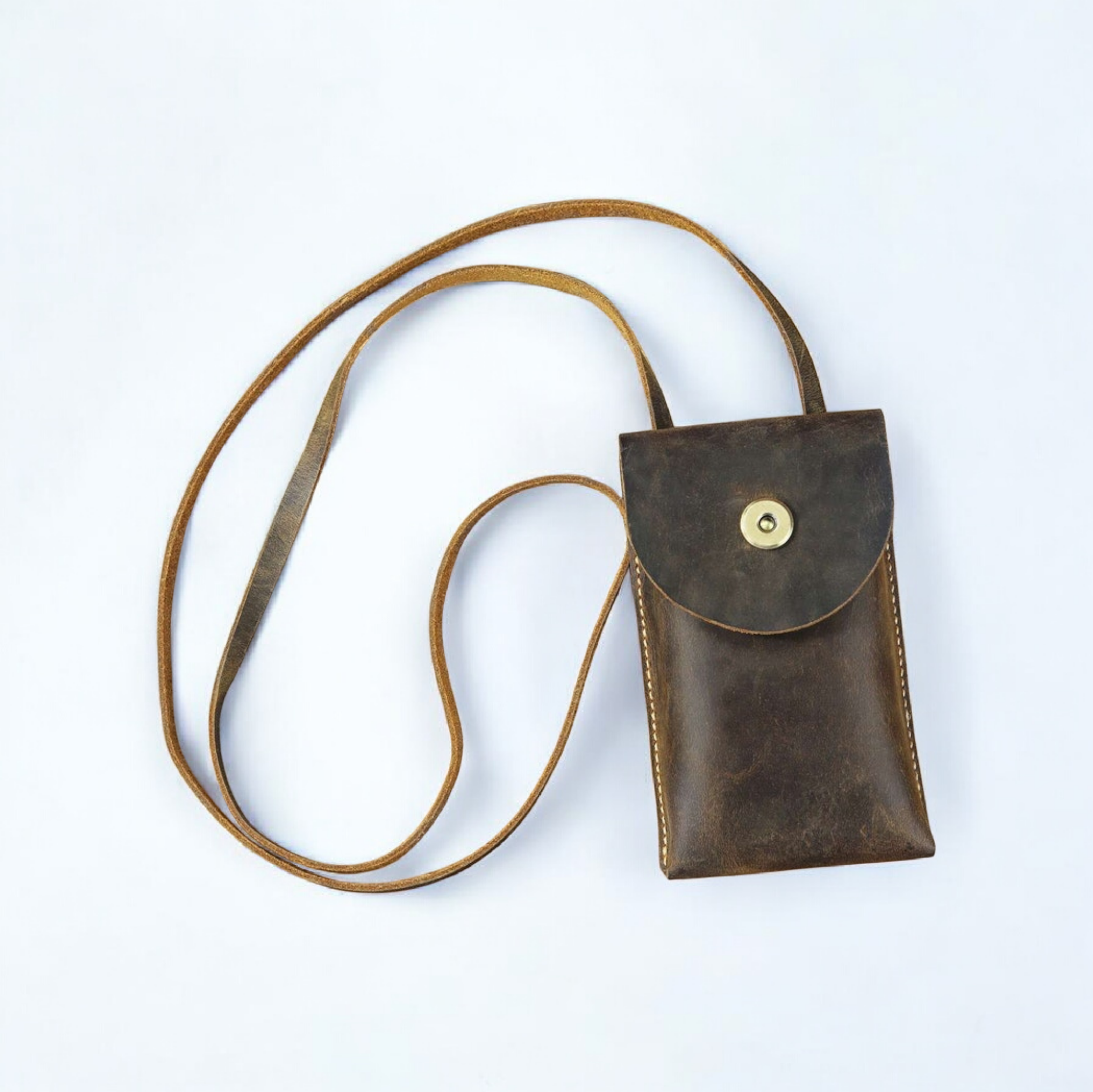 Wholesale Leather Mobile Phone Pouch Bag With Shoulder Strap Handmade Crossbody Mobile Case Cell Phone Bag OEM & FBA Supported