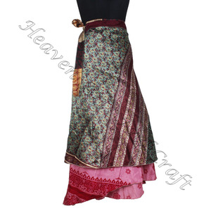 Falda envolvente de seda Sari indio de talla grande, falda envolvente mágica de seda vintage de Jaipur, Fabricante Mayorista de India - Product Image 3