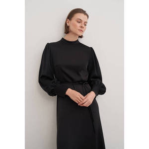 Vestido de Noche Largo de Satén con Corte en A, Detalle de Manga de Tul, Cintura Imperio, Estilo Sencillo para Fiesta, Talla XL - Product Image 4