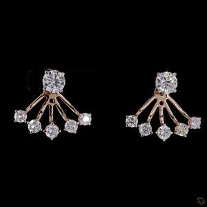Boucles d'oreilles modernes en diamant de laboratoire de style éventail | Or rose 14 carats | Conception de clous contemporains - Product Image 2