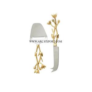 Dessus de table en métal plaqué or Set de couverts plats uniques pour poignées de conception perlées avec de grands couverts alimentaires de qualité exclusive - Product Image 2