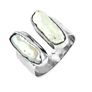 Women's Open <b>Ring</b> with 925 Silver and <b>Pearl</b> Gemstone Hand Shaped Statement Jewelry Free Size Bezel Setting Technology - Product Image 3
