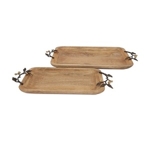 S/2 Most Demanding Product Wholesale Price Shelf Unique Look Wooden Snacks <b>Office</b> Tableware Serving <b>Tray</b> With Metal Side Handles - Product Image 4