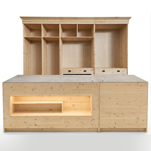 Comptoir commercial moderne en bois massif avec étagères de rangement et éclairage intégré, modèle Organizzazione Orlandelli 1744 - Product Image 1