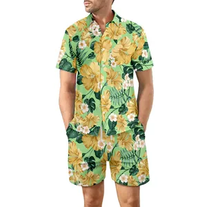 Hersteller Seide Satin Sommer Strandbekleidung Sets hawaiianisches Hemd und Shortset Herren