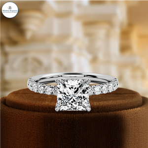 Bague de fiançailles solitaire en diamant de laboratoire princesse de 1 carat certifiée IGI, or jaune 14 carats, demi-pavé, bague d'anniversaire, bague de promesse - Product Image 1