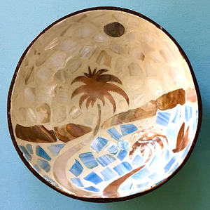 Artisan <b>Coconut</b> <b>Shell</b> Bowl Inlaid With Mother Of Pearl Coastal Style Handmade Decorative And Functional Serving Bowl - Product Image 3