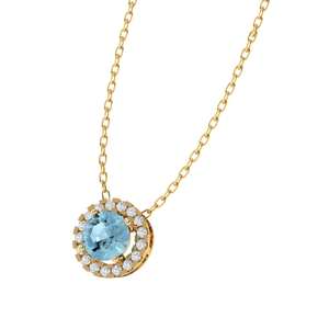 Cadena de 9.8mm Chapada en Rodio con Colgante de Piedra Preciosa de Aguamarina Turquesa de Corte Redondo y Circonita Cúbica Hecha de Plata de Ley - Product Image 2