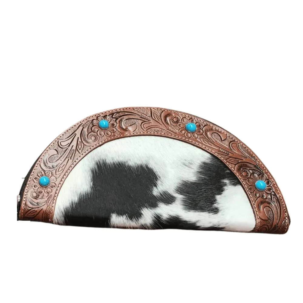 New style western Aztec tooled western style leather clutch vintage multi colour clutch women stylish tooled leather strap weste
