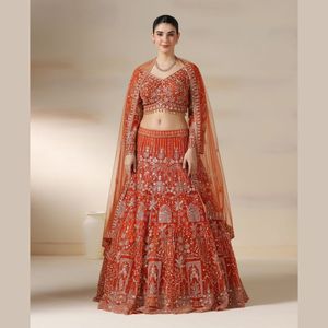 Cao Cấp Thiết Kế Gỉ Lehenga Trong <span class=keywords><strong>Net</strong></span> Với Nặng Sequins Nhịp Đập Thủ Công Zari Làm Việc & Phong Cách Thêu Cung Cấp Từ Ấn Độ Số Lượng Lớn - Product Image 1