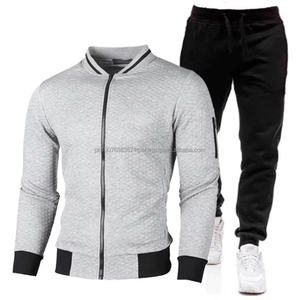 Conjunto Deportivo Informal de Moda para Hombre, Traje de Dos Piezas con Pantalones y Sudadera a Cuadros de Color Sólido - Product Image 2