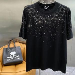 Camisetas de moda con diseño de diamantes de imitación de Hip Hop para hombre Camiseta de moda con logotipo personalizado OEM de manga corta de algodón pesado - Product Image 3