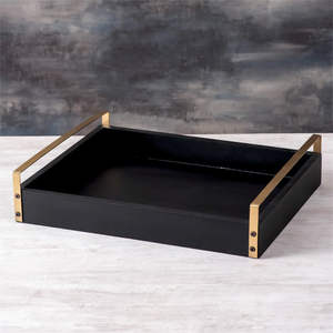 Plateau de service en bois MDF cuir - Product Image 1