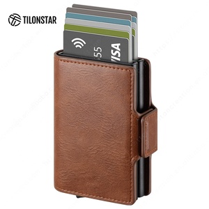 TILONSTAR TVC200D Fabrication OEM Personnalisé Double Porte-Cartes En Aluminium RFID Portefeuilles En Cuir Hommes Porte-Cartes Pour Les Entreprises - Product Image 1