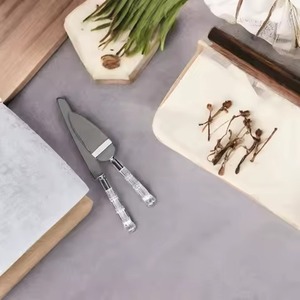 Beautifully Designed Gold Finished <b>Engraved</b> Design Brass Cake Server and Knife Set Serving Utensil Metal Cake Cutting for Events - Product Image 3