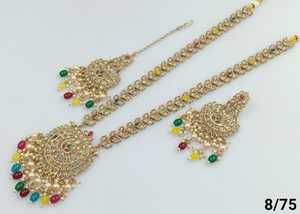 Conjunto de collar redondo largo y chapado en oro tradicional indio y de moda con pendiente y conjunto de collar Maagtika para mujer - Product Image 6