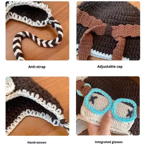 Chapeau de pilote tendance style européen et américain, tricoté à la main, rayé, décontracté, hiver, 100% coton, unisexe, personnalité, vente en gros usine - Product Image 3