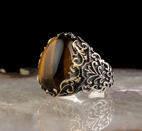 Bague élégante en argent sterling 925 avec pierre d'agate sertie dans un cadre, pour homme, bijoux de fabrication turque pour fiançailles et fêtes