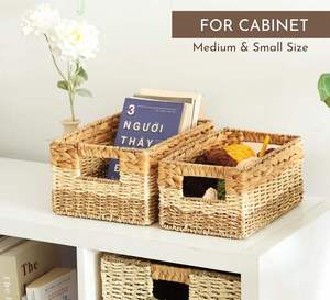 Mixed Weave Wicker Storage <b>Baskets</b> for Shelves Water Hyacinth Pantry and <b>Laundry</b> Organizing <b>Basket</b> - Product Image 4