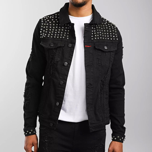Veste en jean longue sur mesure en gros, veste en jean pour homme, coton, hiver, denim uni, strass, vestes pour homme - Product Image 2