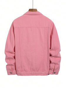 Chaquetas de mezclilla de gran tamaño rosa para hombres con Personalización completa Chaqueta de mezclilla de hombre de estilo deportivo personalizado para uso al aire libre - Product Image 3