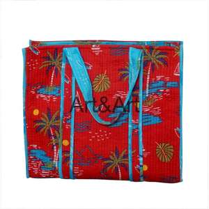 Grand sac fourre-tout vintage de haute qualité fait à la main pour femmes, design matelassé rouge, imprimé en bloc, poche ouverte, plage d'été, marché, shopping - Product Image 5