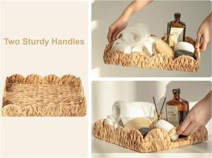 ถาดเสิร์ฟอาหารทรงสี่เหลี่ยมผืนผ้าขอบเป็นรูปหอยเชลล์โต๊ะกาแฟอเนกประสงค์พร้อมที่จับในตัวถาดตกแต่งวัสดุผักตบชวา - Product Image 3