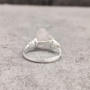 เครื่องประดับหินดิบสุดพิเศษสำหรับผู้หญิงแหวนสำหรับธรรมชาติโรสควอตซ์พลอย April สายลวด925แหวนเงินสเตอร์ลิง - Product Image 5