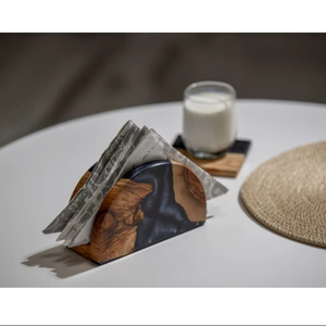 Porte-serviettes élégant en bois et résine, accessoire de table à manger fait à la main, support à mouchoirs artistique pour une décoration de luxe - Product Image 1