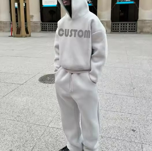 ชุดวอร์มผ้าฟลีซสำหรับผู้ชายชุดวอร์มแบบสวมหัวมีฮู้ดและกางเกงขายาว2ชิ้นโลโก้ออกแบบได้ตามต้องการ - Product Image 6