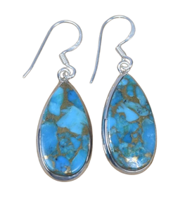 Azul cobre turquesa 925 plata esterlina sólida piedra preciosa turquesa pera 1 par gancho pendiente diciembre piedra natal regalo para ella - Product Image 1