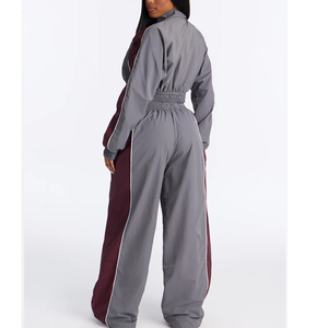 Custom High Quality Color Block Polyester Nylon <b>Zip</b> <b>up</b> Running Windbreaker Tracksuit Set for Women - Product Image 5