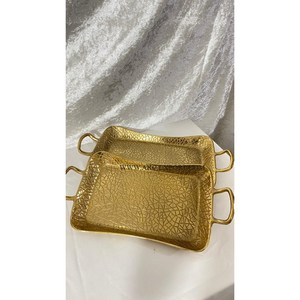 ถาดเสิร์ฟอาหารทำจากทองเหลืองขัดเงาสีทองสำหรับงานปาร์ตี้และงานแต่งงานถาดเสิร์ฟอาหารสุดหรูสำหรับตกแต่งโต๊ะ - Product Image 6