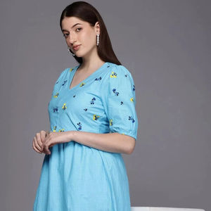 Vestido de algodón de estilo Vintage indio para mujer, bloque de mano, estampado Floral, ropa de verano informal de moda, transpirable, respetuoso con el medio ambiente, logotipo dulce - Product Image 1