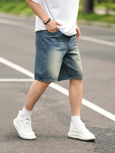 Jeunes hommes été mode couleur unie jean Shorts 100% coton Style décontracté jambe droite avec taille corde Offre Spéciale - Product Image 3