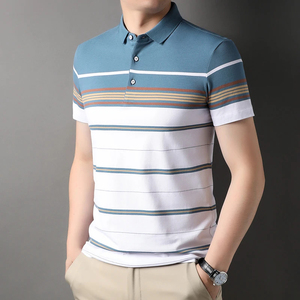 100% Cotton, Short Sleeve, Anti-wrinkle, Men's <b>T</b>-<b>shirts</b> Polo Men's Polo <b>Shirt</b> Casual Classic Striped with Turn Down <b>Collar</b> Oem - Product Image 5