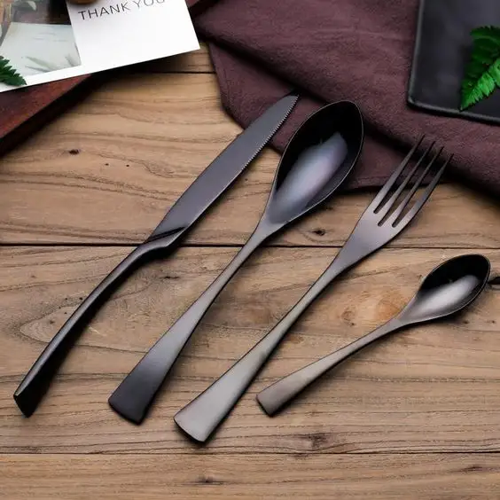 Esszimmer-Dekorations-Restaurant-Edelstahl-Cutlery-Set mattschwarz beschichtet echte Qualität handgefertigt Made in India