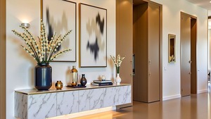 Fabricante de tendencia China moderno de lujo de alta calidad de acero inoxidable mármol superior pasillo esquina mesas de consola decorativas - Product Image 2