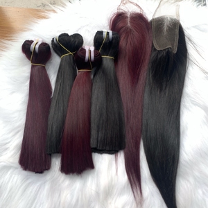 Extensiones de cabello humano virgen vietnamita alineado con cutícula, colores Borgoña, súper doble, recto, al por mayor - Product Image 6