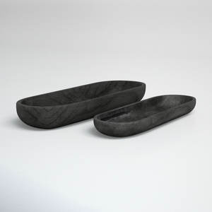 Bandejas para servir ovaladas de madera de alta calidad, Juego de 2 piezas negras con diseño elegante y fabricación superior para mercados mayoristas - Product Image 2