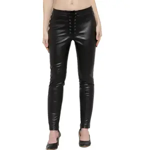 Wholesale Ladies pant Fall Winter Fashion Clothing High Waist Pink Color Leather Pant For Women High Quality