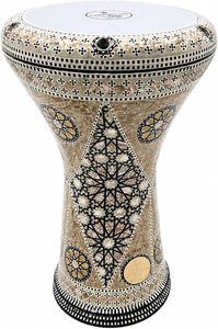 Gawharet El Fan, Tambor Darbuka Doumbek Geométrico de 17.5 Pulgadas con Incrustaciones de Madreperla y Diamantes en Forma de Estrella, Percusión Egipcia - Product Image 3