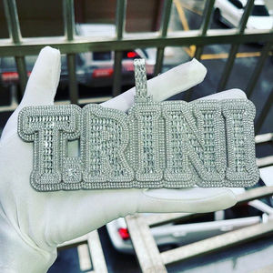 Iced Out personalizado nombre Baguette Moissanite Hip Hop colgante para moda callejera de la India - Product Image 2