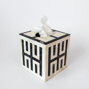 Caja de pañuelos de estilo óseo de lujo elegante resina tallada a mano o cubierta de incrustaciones de hueso Natural caja decorativa de gama alta - Product Image 2